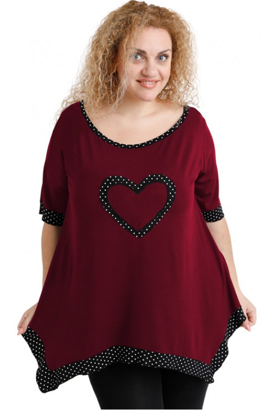 A20-459 Μπλούζα άλφα με καρδιά στο στήθος - Μπορντώ