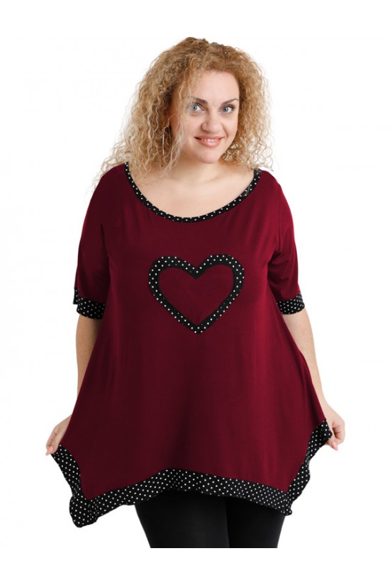 A20-459 Μπλούζα άλφα με καρδιά στο στήθος - Μπορντώ