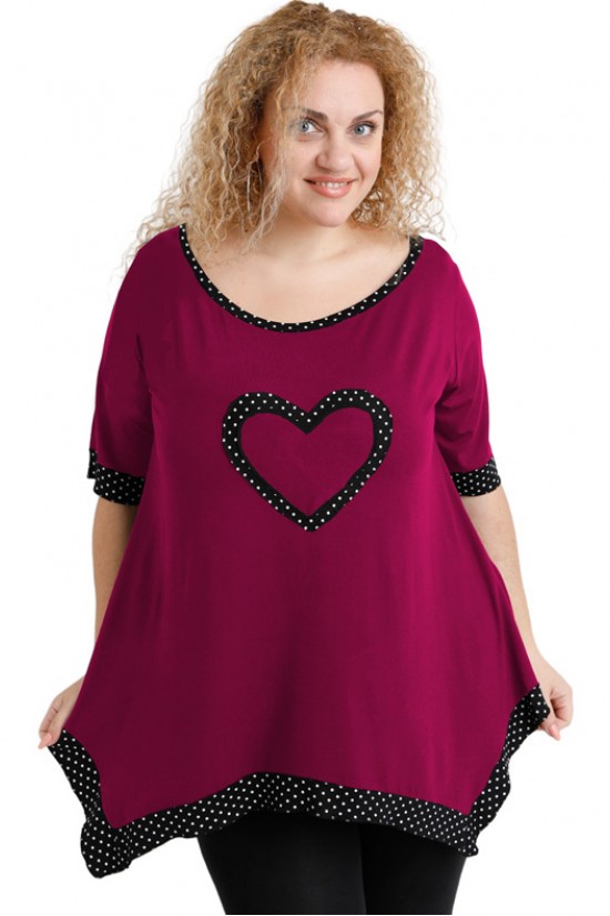 A20-459 Μπλούζα άλφα με καρδιά στο στήθος - Φούξια