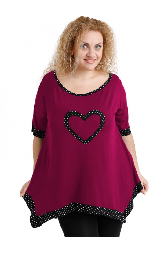 A20-459 Μπλούζα άλφα με καρδιά στο στήθος - Φούξια