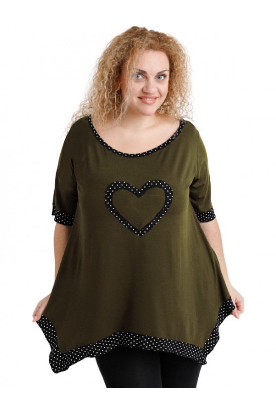 A20-459 Μπλούζα άλφα με καρδιά στο στήθος - Χακί