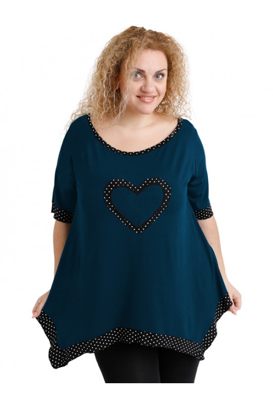 A20-459 Μπλούζα άλφα με καρδιά στο στήθος - Πετρόλ