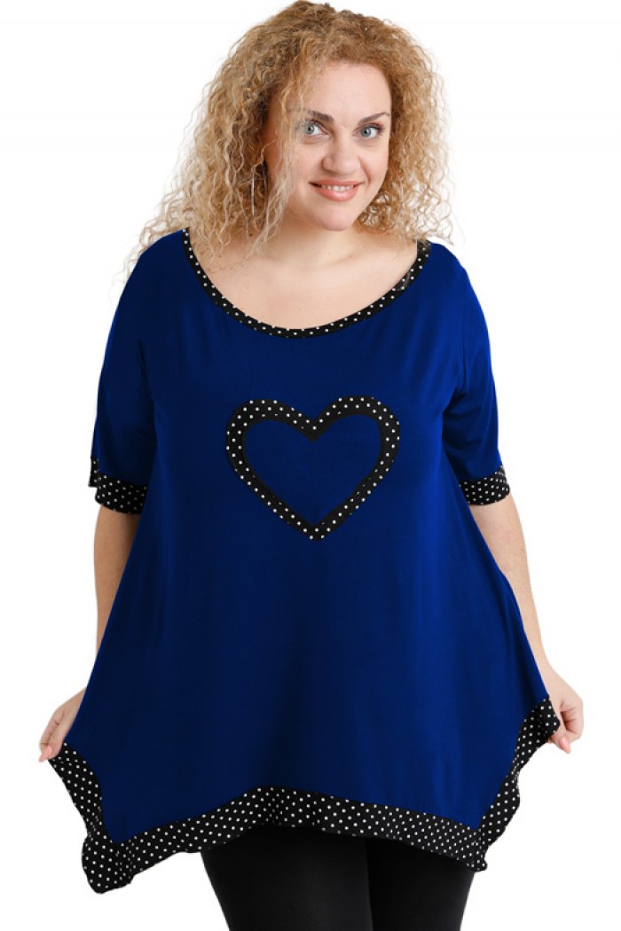 A20-459 Μπλούζα άλφα με καρδιά στο στήθος - Μπλε Ρουά
