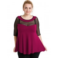 A20-5547 Μπλούζα ίσια κομποζέ με δίχτυ - Φούξια