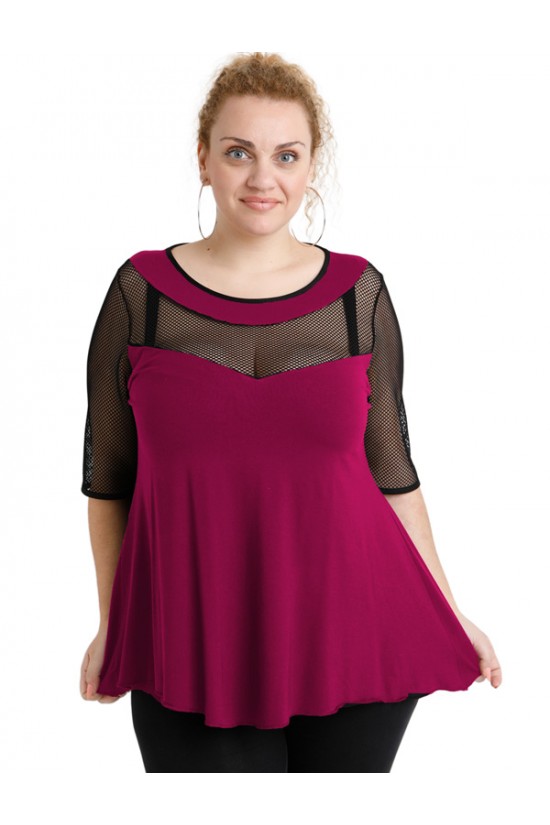 A20-5547 Μπλούζα ίσια κομποζέ με δίχτυ - Φούξια