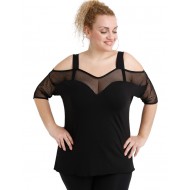 A20-5548 Μπλούζα ρεγκλάν κομποζέ με δίχτυ - Μαύρο