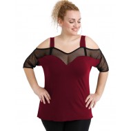 A20-5548 Μπλούζα ρεγκλάν κομποζέ με δίχτυ - Μπορντώ