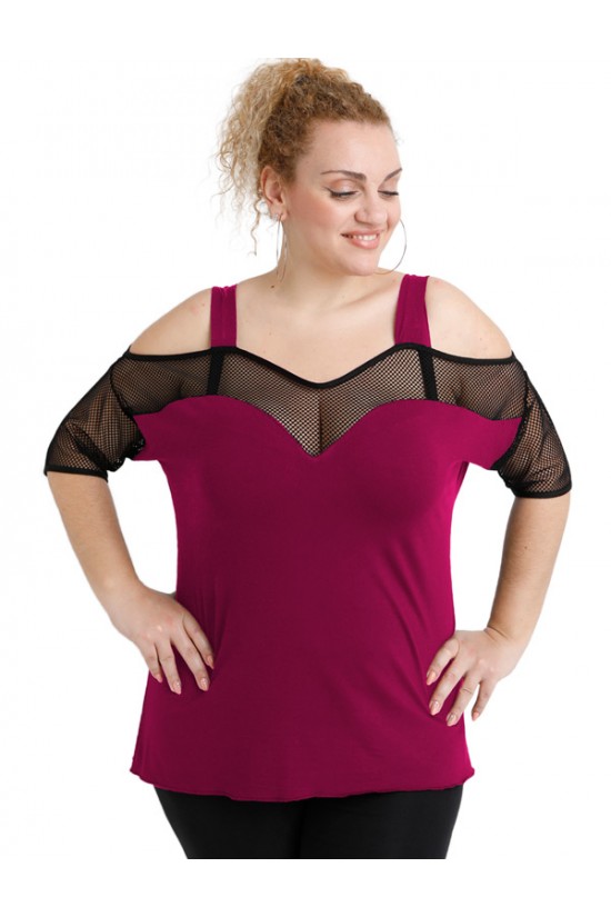 A20-5548 Μπλούζα ρεγκλάν κομποζέ με δίχτυ - Φούξια
