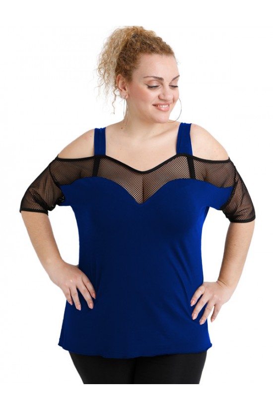 A20-5548 Μπλούζα ρεγκλάν κομποζέ με δίχτυ - Μπλε Ρουά