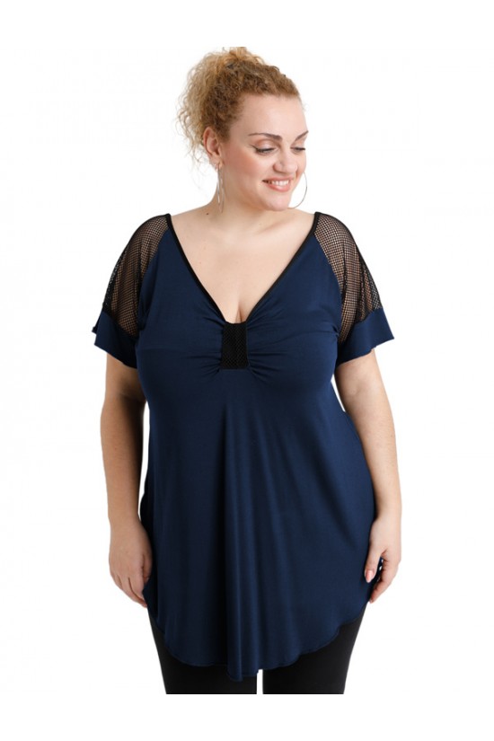 A20-5579 Μπλούζα ίσια - Μπλε Μαρέν A20-5579 Μπλούζα ίσια - Μπλε Μαρέν