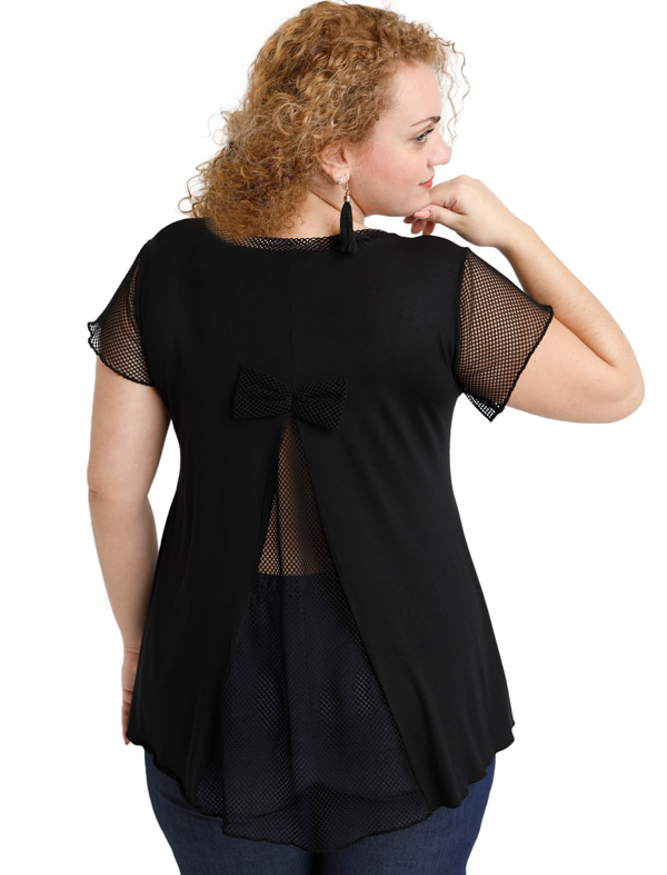 A20-5589 Evaze blouse with net on the back - Black A20-5589 Evaze blouse with net on the back - Black