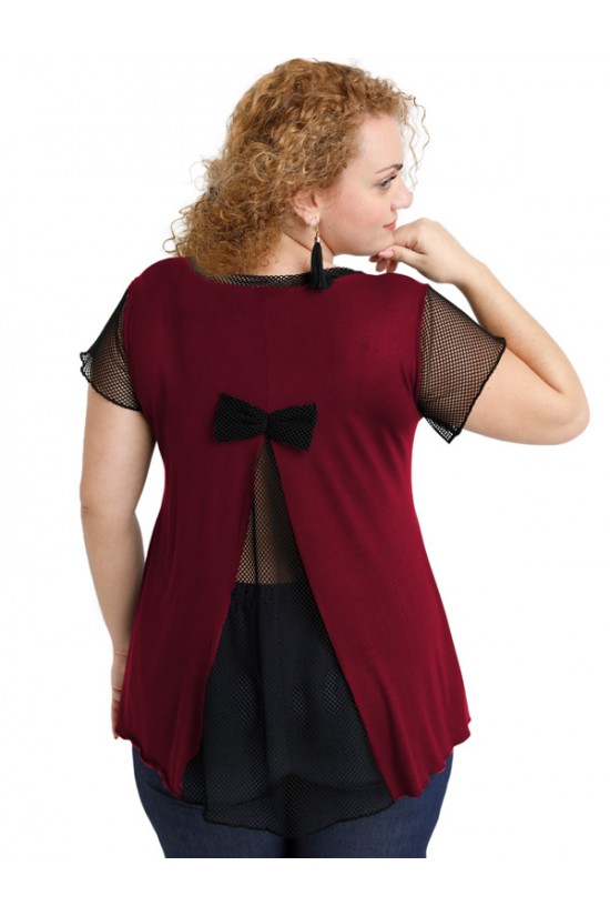 A20-5589 Μπλούζα εβαζέ με δίχτυ πίσω - Μπορντώ A20-5589 Μπλούζα εβαζέ με δίχτυ πίσω - Μπορντώ