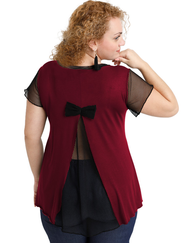A20-5589 Evaze blouse with net on the back - Bordeaux A20-5589 Evaze blouse with net on the back - Bordeaux