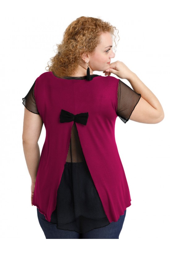 A20-5589 Μπλούζα εβαζέ με δίχτυ πίσω - Φούξια