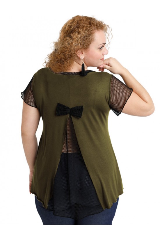 A20-5589 Μπλούζα εβαζέ με δίχτυ πίσω - Χακί