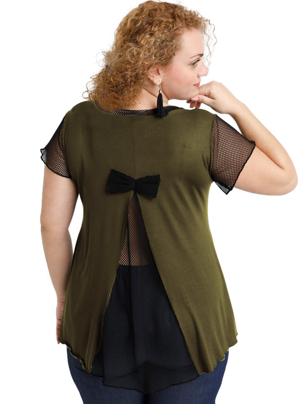 A20-5589 Evaze blouse with net on the back - Khaki A20-5589 Evaze blouse with net on the back - Khaki
