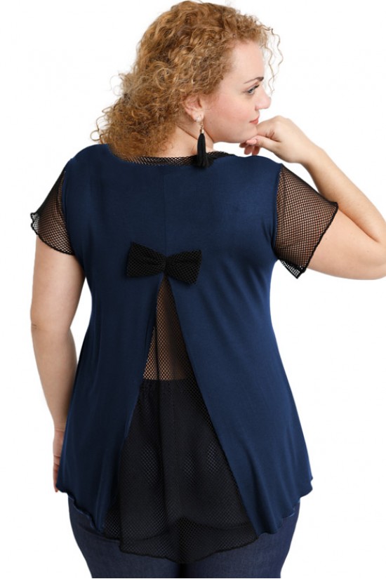 A20-5589 Μπλούζα εβαζέ με δίχτυ πίσω - Μπλε Μαρέν