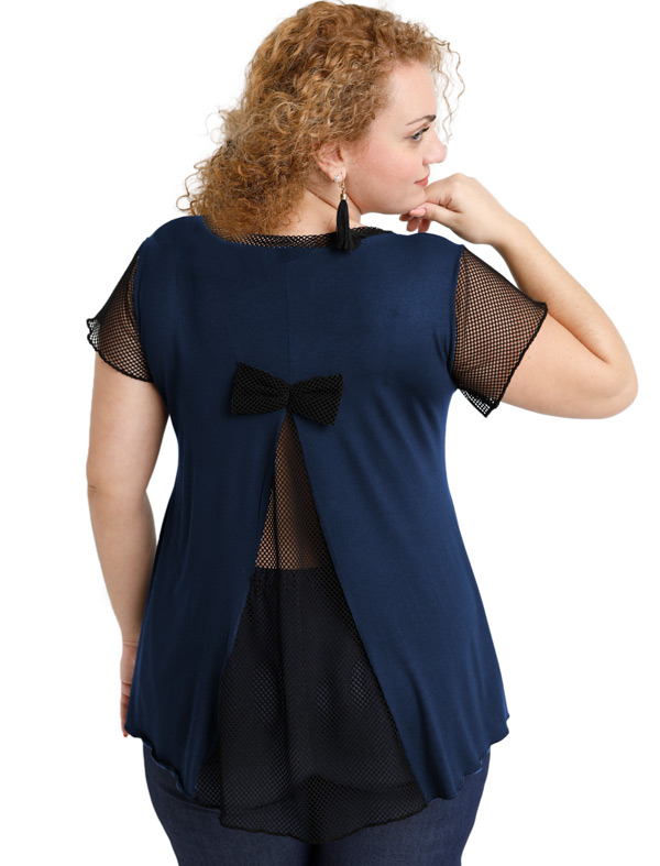 A20-5589 Evaze blouse with net on the back - Navy Blue A20-5589 Evaze blouse with net on the back - Navy Blue