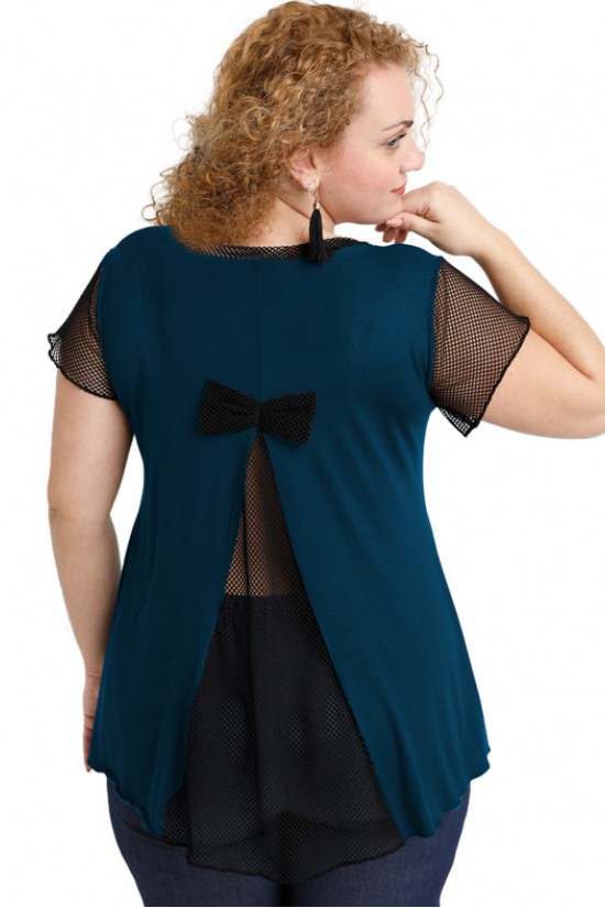 A20-5589 Μπλούζα εβαζέ με δίχτυ πίσω - Πετρόλ