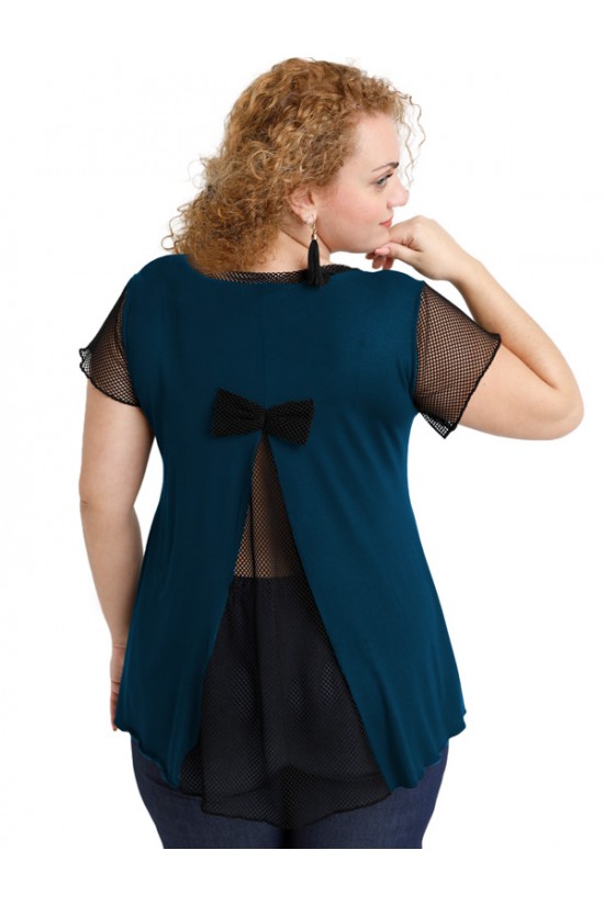 A20-5589 Μπλούζα εβαζέ με δίχτυ πίσω - Πετρόλ