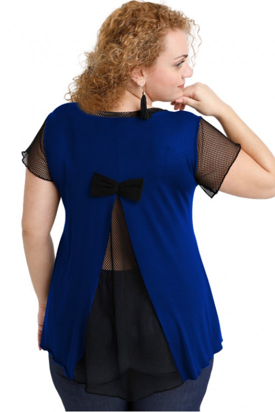 A20-5589 Μπλούζα εβαζέ με δίχτυ πίσω - Μπλε Ρουά