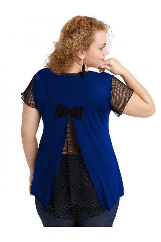 A20-5589 Μπλούζα εβαζέ με δίχτυ πίσω - Μπλε Ρουά