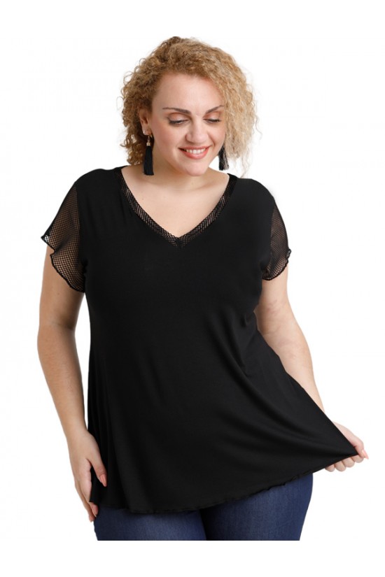 A20-5589 Μπλούζα εβαζέ με δίχτυ πίσω - Μαύρο A20-5589 Μπλούζα εβαζέ με δίχτυ πίσω - Μαύρο