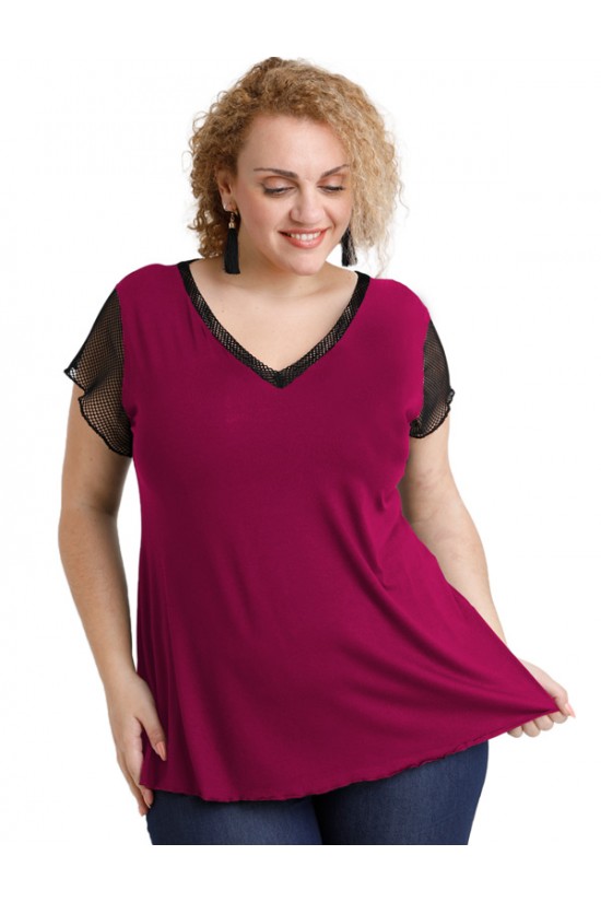 A20-5589 Μπλούζα εβαζέ με δίχτυ πίσω - Φούξια
