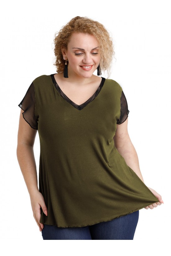 A20-5589 Μπλούζα εβαζέ με δίχτυ πίσω - Χακί