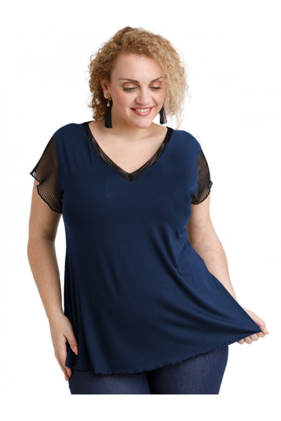 A20-5589 Μπλούζα εβαζέ με δίχτυ πίσω - Μπλε Μαρέν A20-5589 Μπλούζα εβαζέ με δίχτυ πίσω - Μπλε Μαρέν