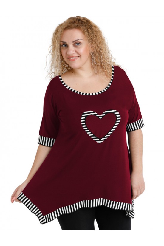 A20-559 Μπλούζα άλφα με καρδιά στο στήθος - Μπορντώ
