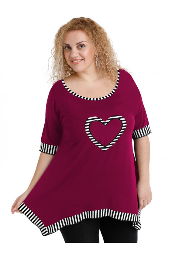 A20-559 Μπλούζα άλφα με καρδιά στο στήθος - Φούξια A20-559 Μπλούζα άλφα με καρδιά στο στήθος - Φούξια