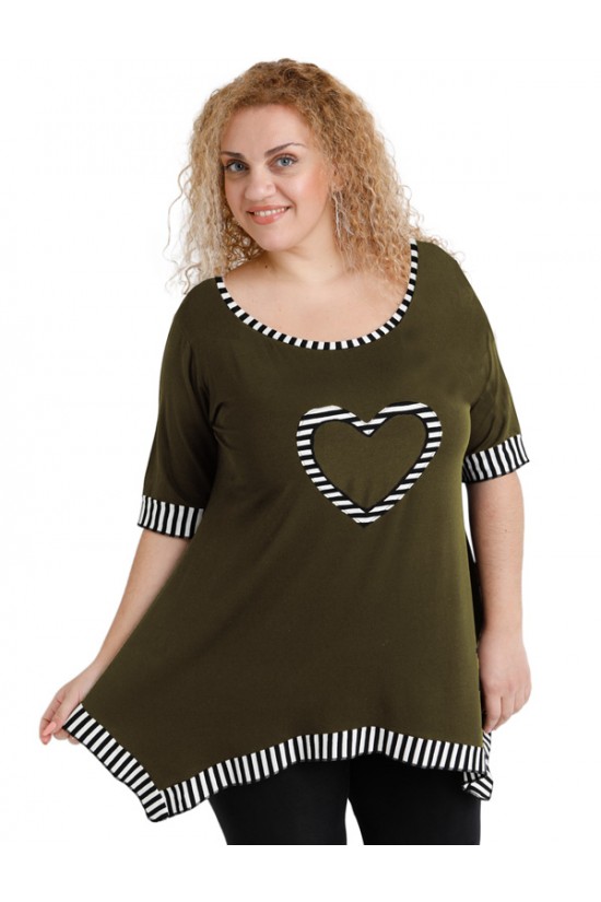 A20-559 Μπλούζα άλφα με καρδιά στο στήθος - Χακί