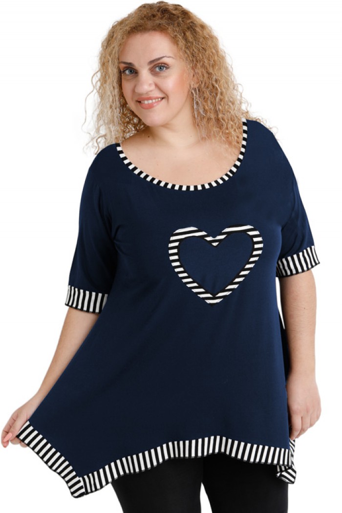 A20-559 Μπλούζα άλφα με καρδιά στο στήθος - Μπλε Μαρέν