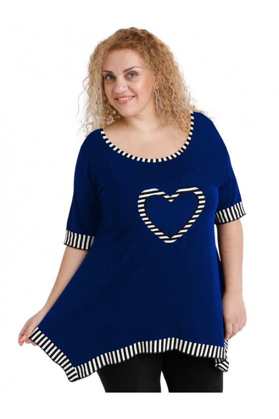 A20-559 Μπλούζα άλφα με καρδιά στο στήθος - Μπλε Ρουά