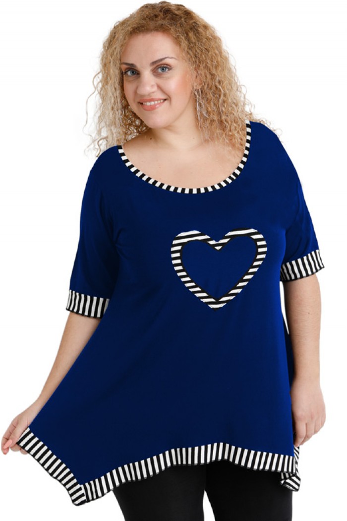A20-559 Μπλούζα άλφα με καρδιά στο στήθος - Μπλε Ρουά