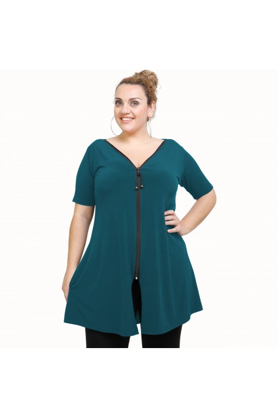 A21-176F Μπλουζοφόρεμα εβαζέ - Πετρόλ