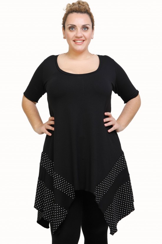 A21-417 Μπλουζοφόρεμα κομποζέ - Εμπριμέ / Μαύρο