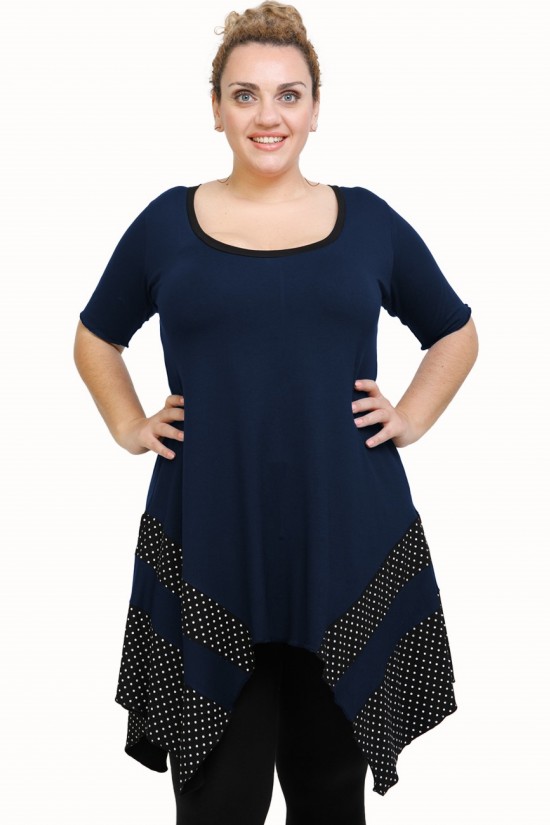 A21-417 Μπλουζοφόρεμα κομποζέ - Εμπριμέ / Μπλε Μαρέν