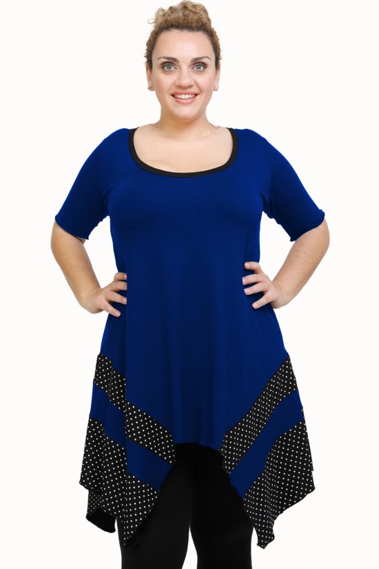 A21-417 Μπλουζοφόρεμα κομποζέ - Εμπριμέ / Μπλε Ρουά