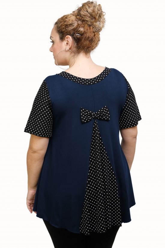 A21-489 Μπλούζα εβαζέ κομποζέ - Εμπριμέ / Μπλε Μαρέν