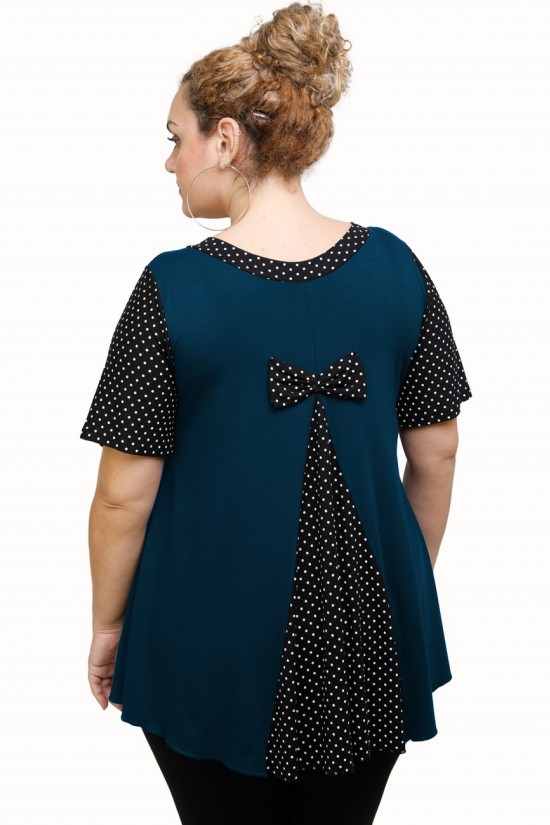 A21-489 Μπλούζα εβαζέ κομποζέ - Εμπριμέ / Πετρόλ