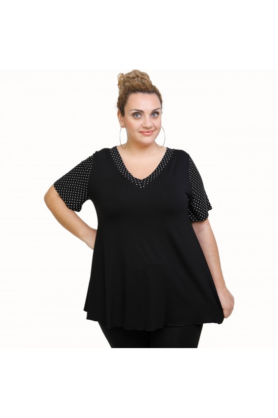 A21-489 Μπλούζα εβαζέ κομποζέ - Εμπριμέ / Μαύρο