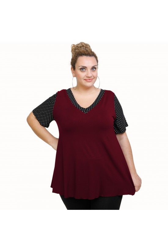 A21-489 Μπλούζα εβαζέ κομποζέ - Εμπριμέ / Μπορντώ