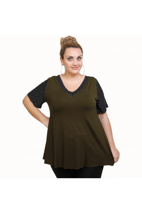 A21-489 Μπλούζα εβαζέ κομποζέ - Εμπριμέ / Χακί