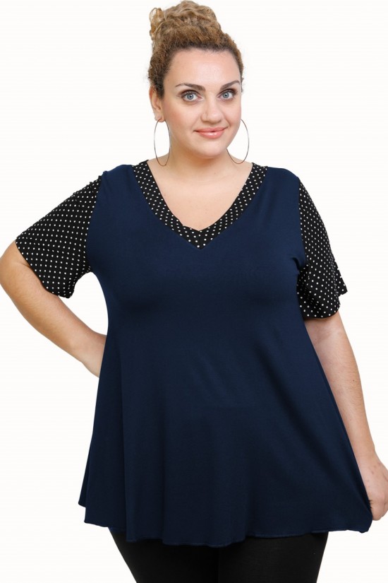 A21-489 Μπλούζα εβαζέ κομποζέ - Εμπριμέ / Μπλε Μαρέν