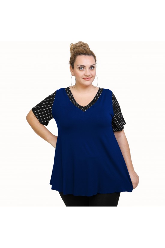 A21-489 Μπλούζα εβαζέ κομποζέ - Εμπριμέ / Μπλε Ρουά