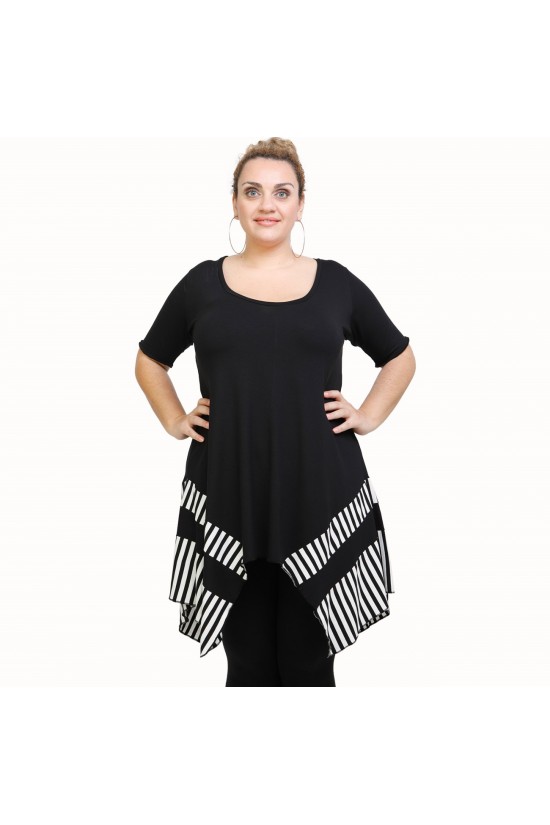 A21-517 Μπλουζοφόρεμα κομποζέ - Εμπριμέ / Μαύρο