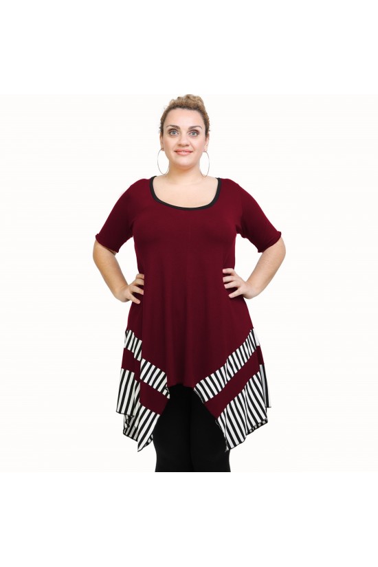 A21-517 Μπλουζοφόρεμα κομποζέ - Εμπριμέ / Μπορντώ