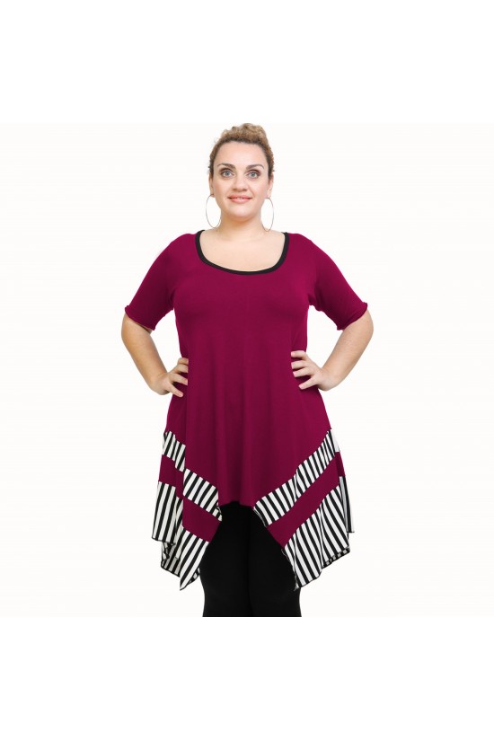 A21-517 Μπλουζοφόρεμα κομποζέ - Εμπριμέ / Φούξια